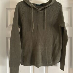 Women's Lauren Ralph Lauren Green Waffle Knit Long Sleeve Shirt With Hood